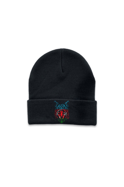 MODA Turkish Bozkurt Kurt Göktürkçe Printed Black Foldable Winter Hat Beanie