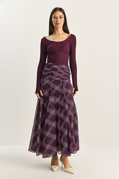 Bianco Lucci Women's Drape Waist Detailed Lined Patterned Long Skirt De251101 60283609