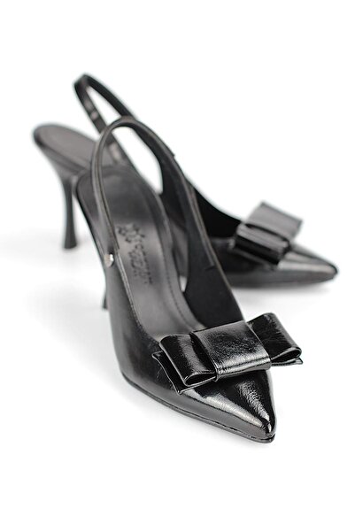 King Crow حذاء نسائي من Nivelle بنعل مرن ناعم غير قابل للانزلاق (8 سم) من الجلد الأسود اللامع مع ربطة زاوية مرنة