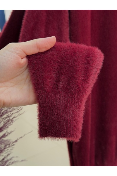 MİHRA STORE Fabiana Side Slit Long Soft Sweater-Zİ5255 Burgundy