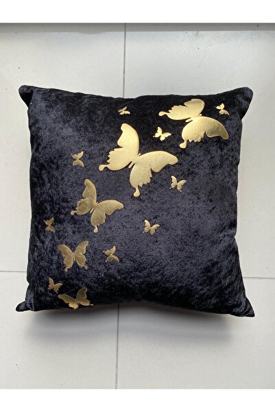 Diva Home طقم غطاء وسادة مكون من 5 قطع، أسود، قماش مخملي ذهبي، عمل تطريز على ...