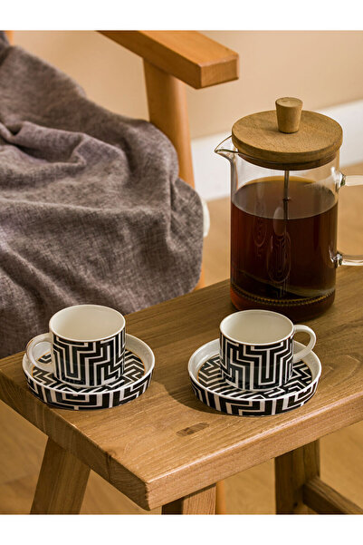 LC Waikiki Black Geometric Patterned Porcelain Coffee Cup Set for 2 People 90 ml