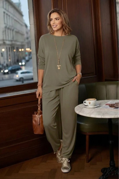 Nevin Kaya Moda Khaki Color Lucky Pants Blouse Set