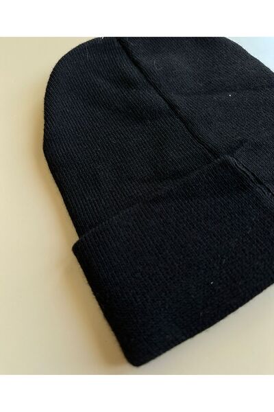 MODA 2026 Christmas New Year Printed Black Folded Winter Hat Beanie