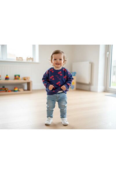Milk & Muffin erkek Bebek Lacivert Elma Desenli Sweat