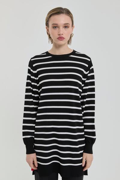 Nihan Striped Rayon Knitwear Tunic