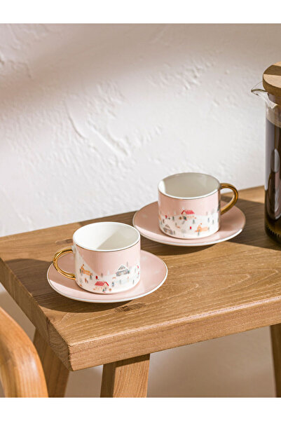 LC Waikiki Pink Printed 2-Person Porcelain Coffee Cup Set 90 ml