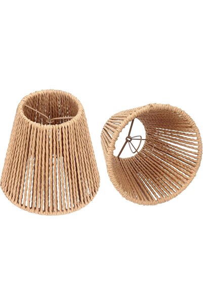 EXCEFORE Set of 2 Small Rattan Clip-On Lamp Shades, 5.1in H x 5.6in Dia