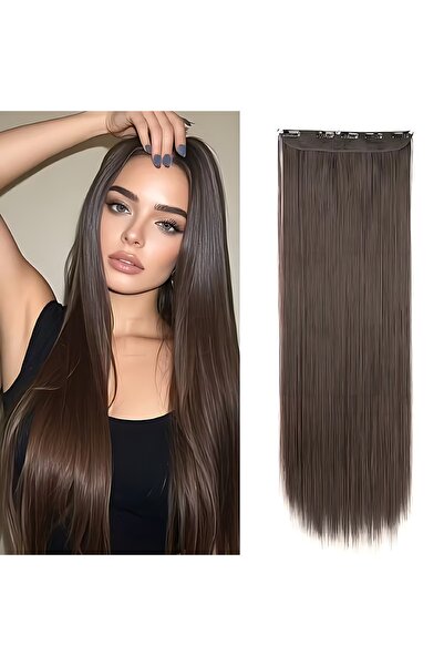 Trendpostiş Çikolata Kahverengi Yarımay Düz Çıtçıtlı Saç Postiş 60 Cm 120 gr ...