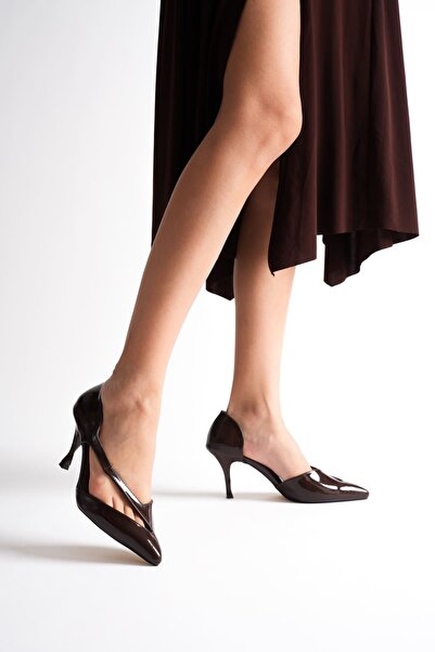 MARCHEO Violet Women's Bitter Brown Patent Leather Heeled Shoes