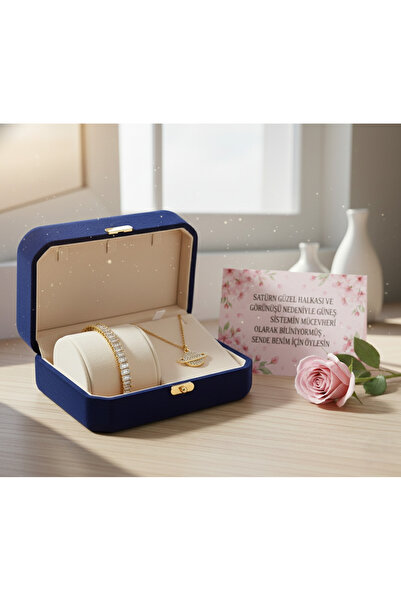 Ervalina Satürn Kolye ve Baget Suyolu Bileklik Set Özel Gün Sevgililer Öğretm...