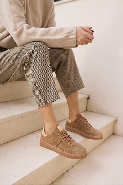ANGELİNA JONES Fi̇ori̇n Women's Nude Taba Real Suede Lace-Up Sneaker
