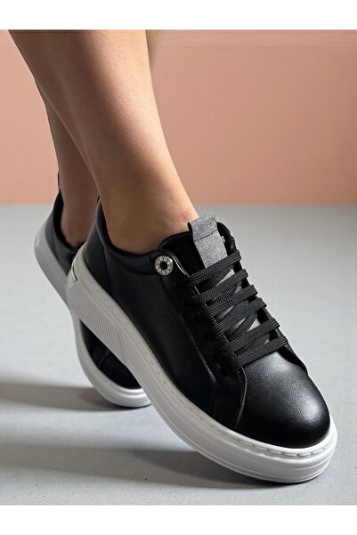 Jarrox Pola Lace-Up Capsule Detailed Thick Sole Black Women's Sneaker (4.5 cm Comfortable Poly Sole)