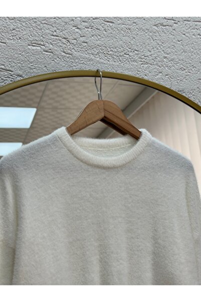 MİHRA STORE Fabiana Side Slit Long Soft Sweater-ZI5255 White