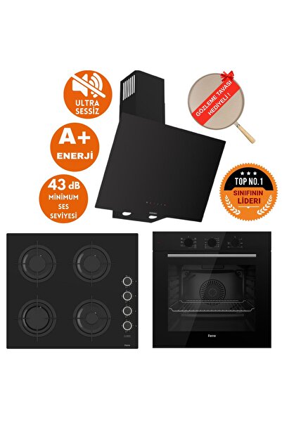 Ferre FlowArt&SilentArt BILBAO Sessiz Siyah Ankastre Set ( D077-SA + QBL62CS +CS205-FA FlameART )