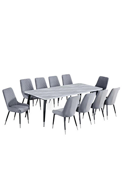 Tasamem Dafia Marble dining table with 10 fabric chairs