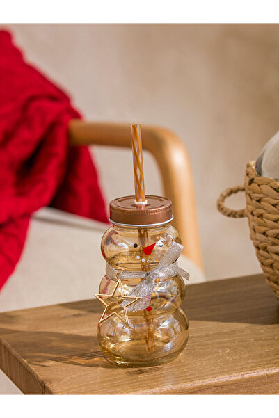 LC Waikiki Mixed Snowman Figured Glass Cup with Straw 250 ml