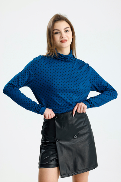 schlank Γυναικεία μπλούζα με μπλε σχέδιο με μακριά μανίκια από βισκόζη