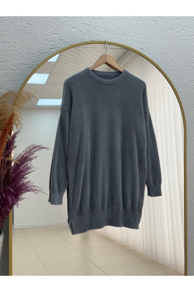 MİHRA STORE Fabiana Side Slit Long Soft Sweater-ZI5255 Anthracite