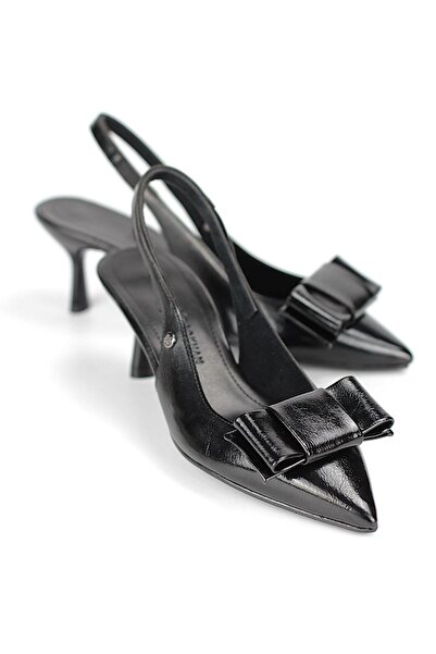 King Crow حذاء نسائي من Rivva بنعل مرن ناعم غير قابل للانزلاق (4 سم) من الجلد الأسود اللامع مع ربطة زاوية مرنة مفتوحة