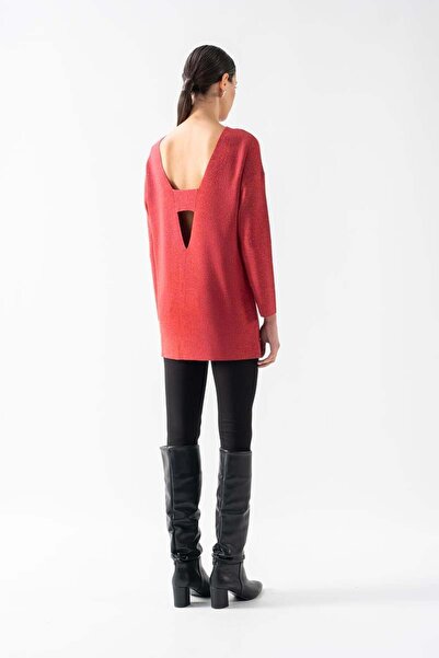 Spazio Orianna Yuvarlk Yaka Sırtı V Pencere Detaylı Triko NAR ÇİÇEĞİ