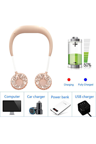 Generic Rechargeable Neckband Dual Fan ZY-A1 with 3 Speeds, USB Charging and Adjustable 360° Heads