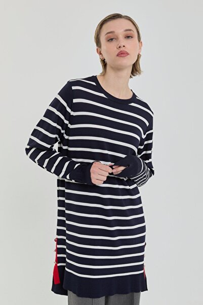 Nihan Striped Rayon Knitwear Tunic