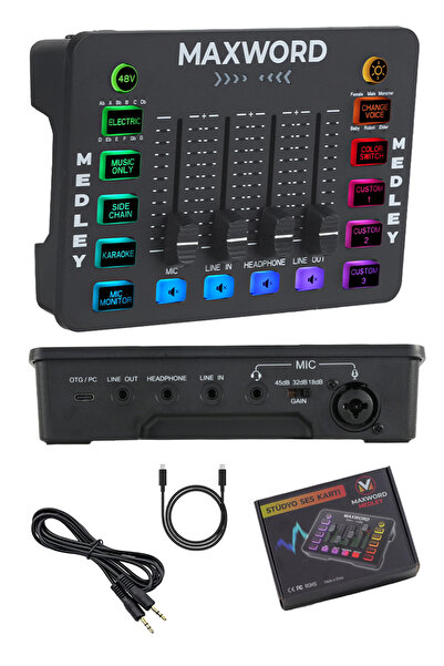 Maxword Medley Gaming Live Streaming Studio Recording Rgb Sound Card Dj Mixer (Phone Pc Compatible)