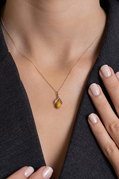 Bayar Gold 14 Ayar Altın Zeytin Detaylı Minimal Kolye