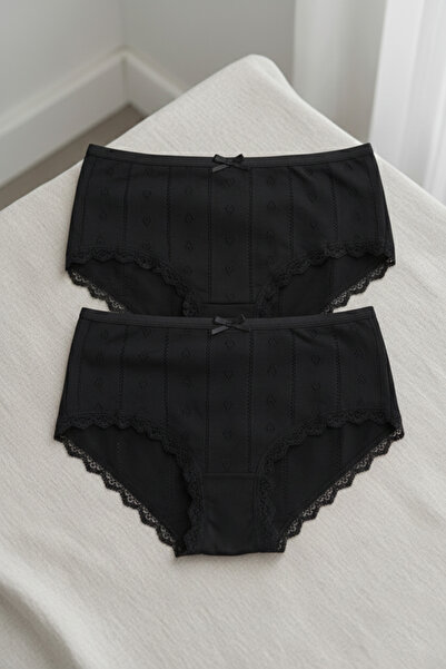 Altınay Luxury Lace Jacquard 100% Cotton 2-Piece Women's White Bato Panties Jak2A