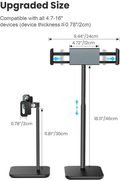 tounee Portable Monitor & Tablet Holder Stand, Height Adjustable, Black