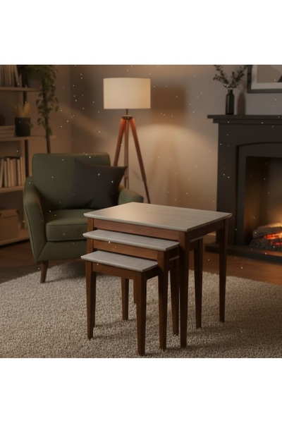 ArdaClassMobilya Poli 3’lü Zigon Sehpa Seti – Ahşap- Mdf Traventen Kaplama