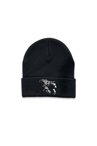 MODA قبعة شتوية قابلة للطي باللون الأسود من Aslan Lion مطبوع