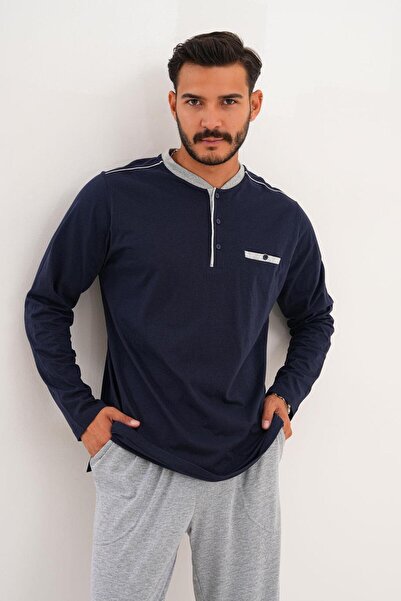 Çift Kaplan Erkek Düz Patlı Lacivert Pijama Takımı 8000