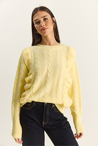 Bianco Lucci Women's Openwork Frilly Soft Sweater