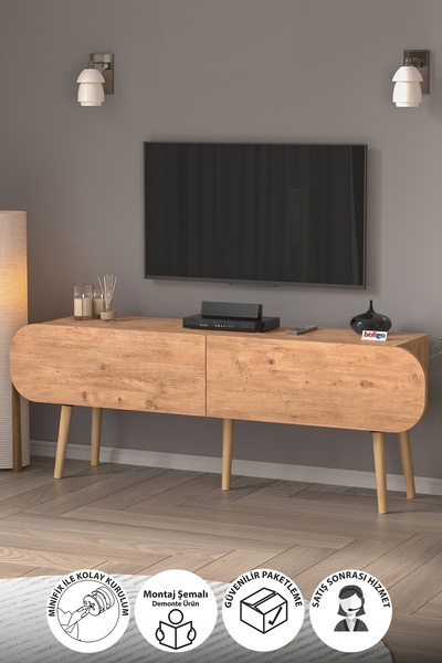 Bofigo Tv Sehpası 2 Kapaklı Tv Sehpası Düşer Kapaklı TV Ünitesi Televizyon Sehpası 120 Cm Sicilya Çam