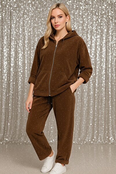 LaraLisa Women's Top and Bottom Set with Stone Zipper