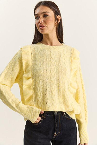 Bianco Lucci Women's Openwork Frilly Soft Sweater