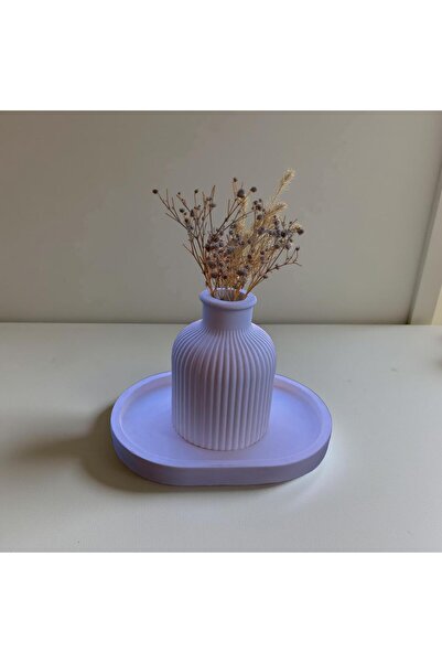 BerLa Home White Striped Mini Decorative Vase-Oval Tray Set of 2