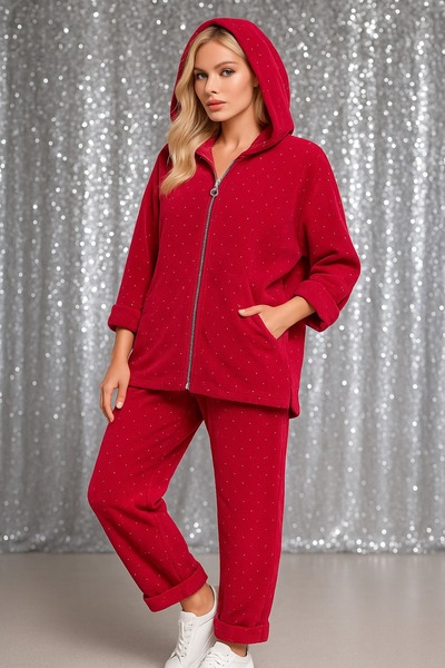 LaraLisa Women's Top and Bottom Set with Stone Zipper