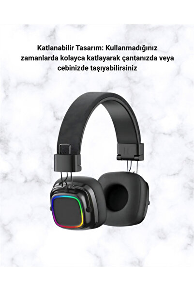 noip Kablosuz RGB Işıklı Katlanabilir Bluetooth Kulak Üstü Kulaklık