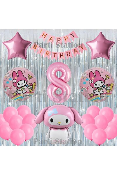 Parti Station Kuromi My Melody Concept 8Th Birthday Balloon Set with Curtain ...