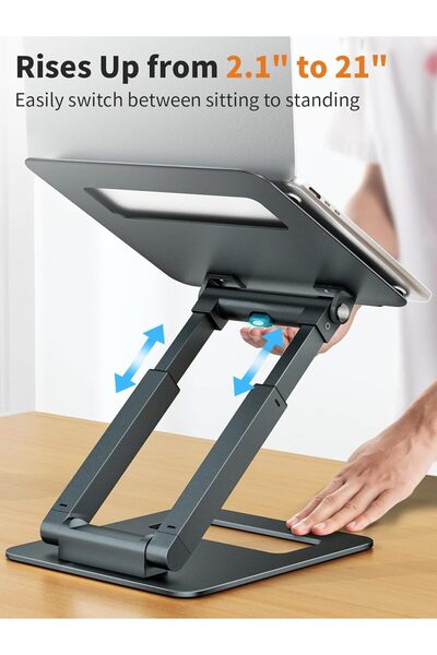 tounee LS07 Telescopic Adjustable Laptop Stand for Desk - Ergonomic Riser, 10–17" Gray