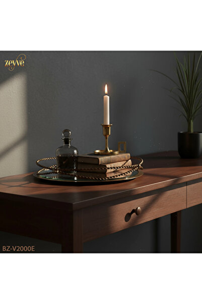 Hinora Burgu Model Mirrored Stylish Decorative Round Tray 34X34X5Cm