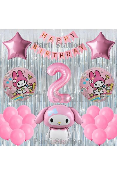Parti Station Kuromi My Melody Concept 2Nd Birthday Balloon Set with Curtain ...