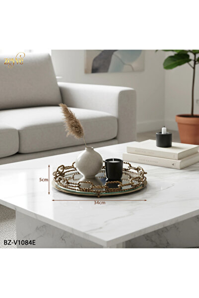 Hinora Auger Chain Model Round Mirrored Stylish Decor Tray 34X34X5Cm