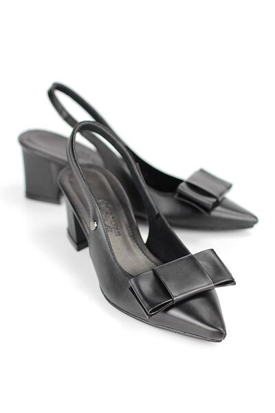 Gökhan Talay Nira Flexible Soft Non-Slip Sole (4 cm) Black Skin Light Elastic Women's Thick Heeled Shoes K