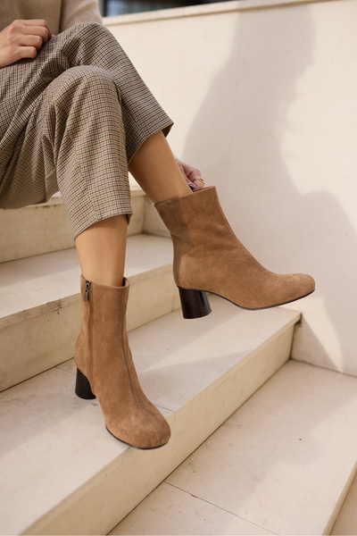 ANGELİNA JONES Jorvi̇k Women's Taba Nude Real Suede Zippered Heel Boots