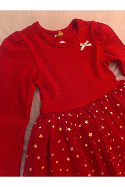 kidsense New Year's Birthday Special Day Glitter Star Printed Red Girl's Dress