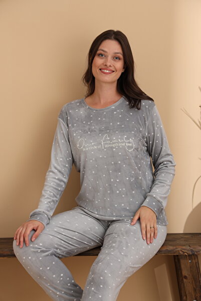 ELİTOL Velvet Soft Dots Women's Pajama Set